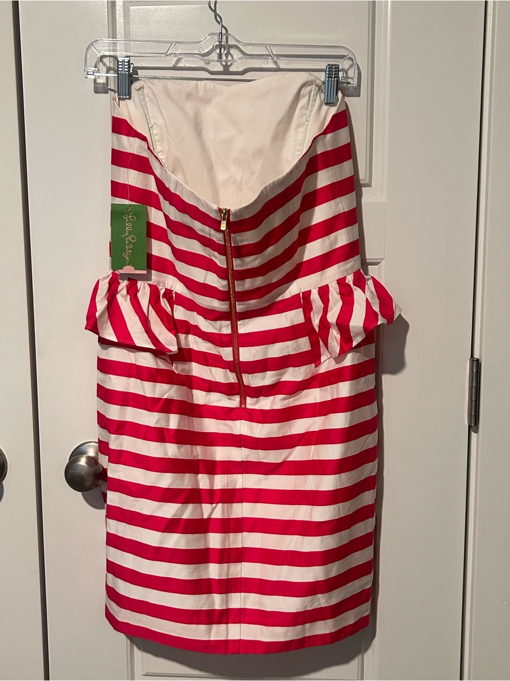 NWT Lilly Pulitzer Maybell Dress Azalea Pink Stripe Sz6 Strapless Peplum Ruffle - Picture 4 of 8